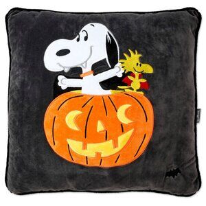 Hallmark Peanuts Snoopy & Woodstock Halloween Light-Up Pumpkin Pillow 17” x 17”